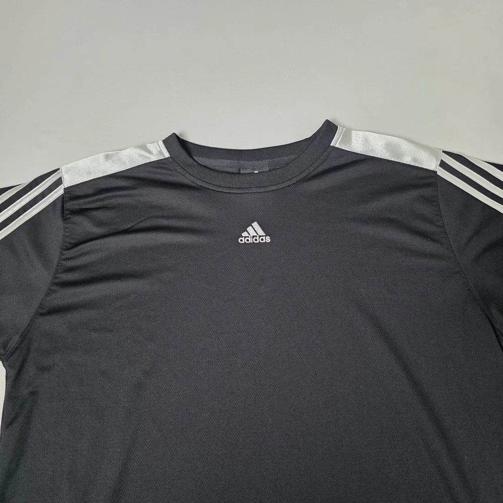 Adidas T-Shirt Men Large Black‎ Active 360 Short Sleeve AZB004 Stripe Athletic